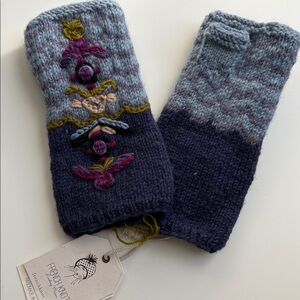 Handmade Floral Embroidered Fingerless Knit Gloves
